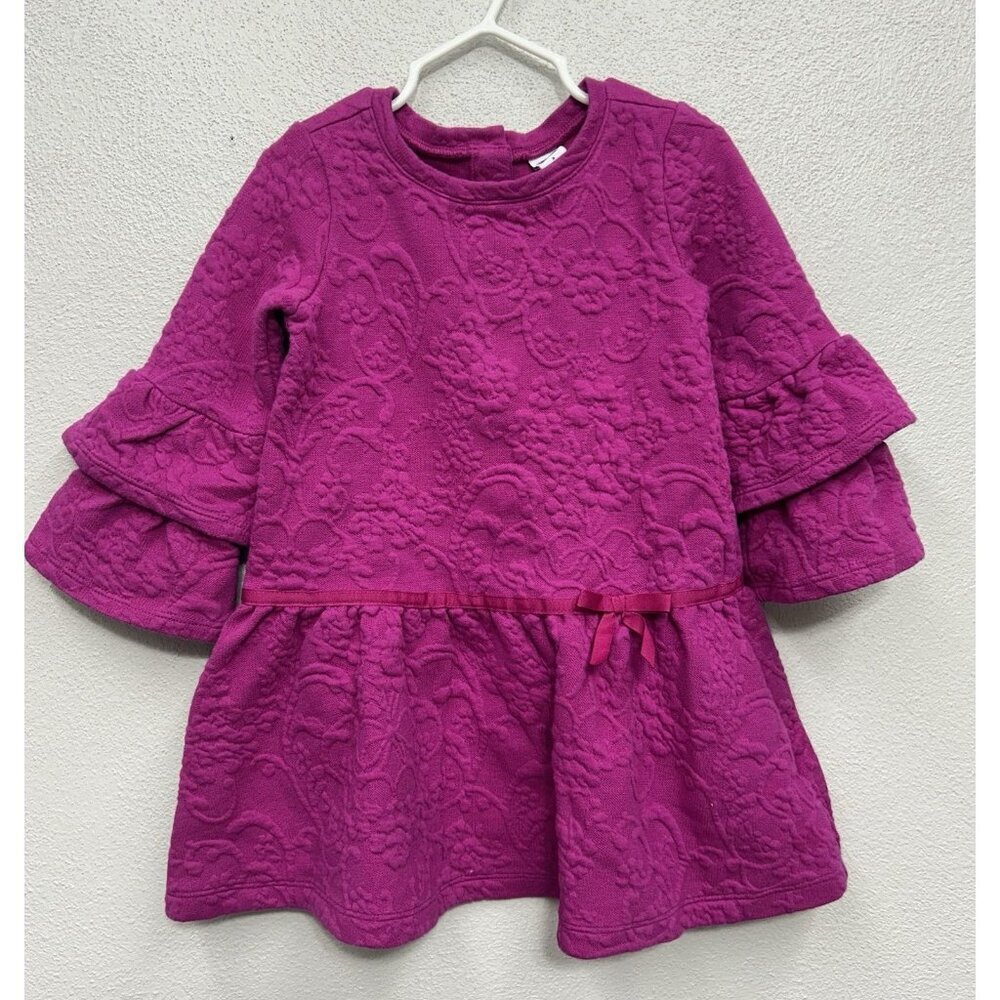 Janie and Jack Pink Purple Ponte Knit Dress Bow Ruffle Toddler Girl Size 3